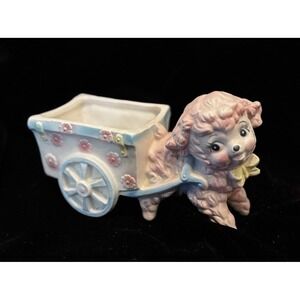 Vintage Lamb Planter Baby Sheep Nursery Decor Big Eyes Ceramic Wagon Relpo